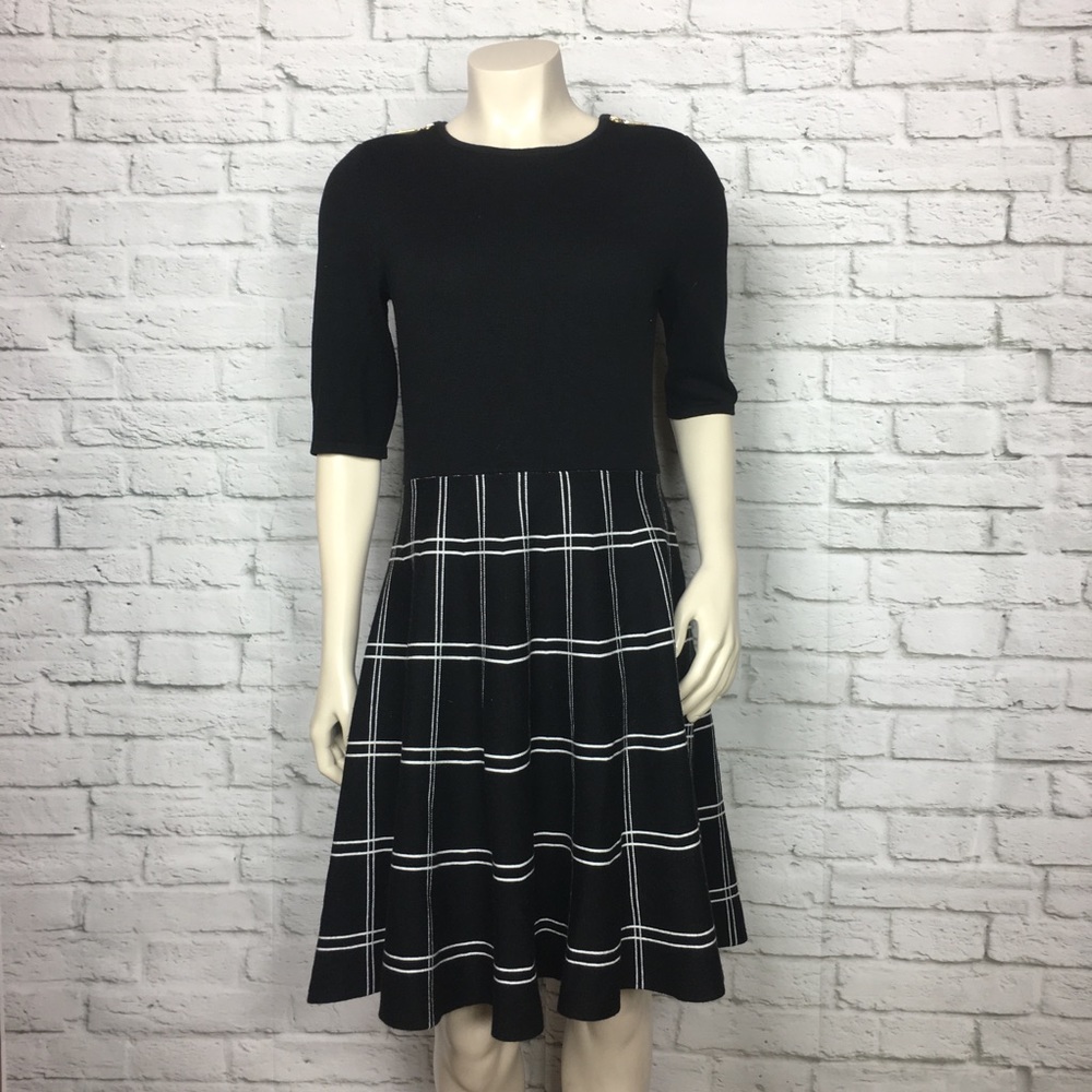 Ivanka Trump Windowpane Dress Black White Medium